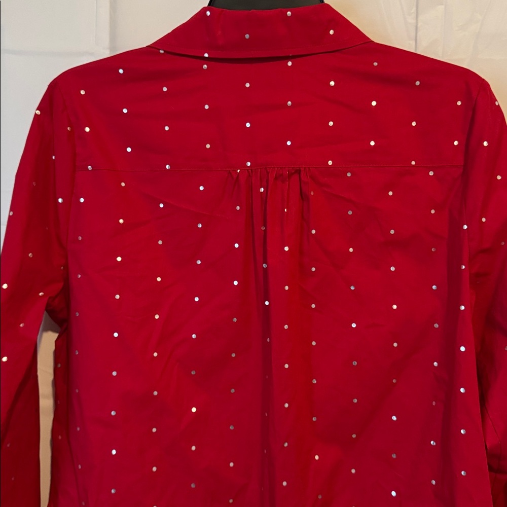 NWT Kim Rogers Small button-down shirt with metallic silver dots Cuff Sleeves - Picture 10 of 11